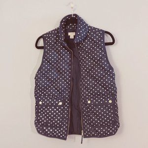 J. Crew Navy White Polka Dot Puffer Vest Size Small